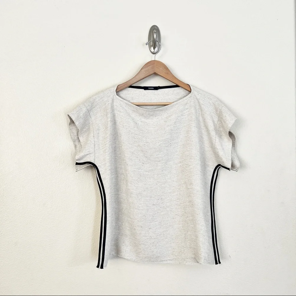 BASSIKE Irregular Linen Twill Slit Neck Top in Beige - Picture 4 of 9
